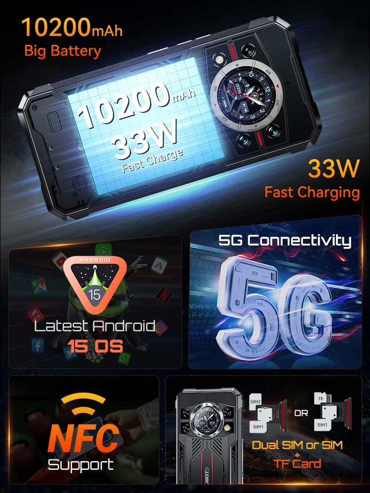 هاتف كوبوت كينج كونج 11 المتين 5G، بطارية 10200 مللي أمبير، معالج 6 نانومتر، 2.5 جيجا هرتز، ذاكرة 32 جيجا بايت (16+16)، تخزين 256 جيجا بايت، كاميرا 108 ميجابكسل - 6