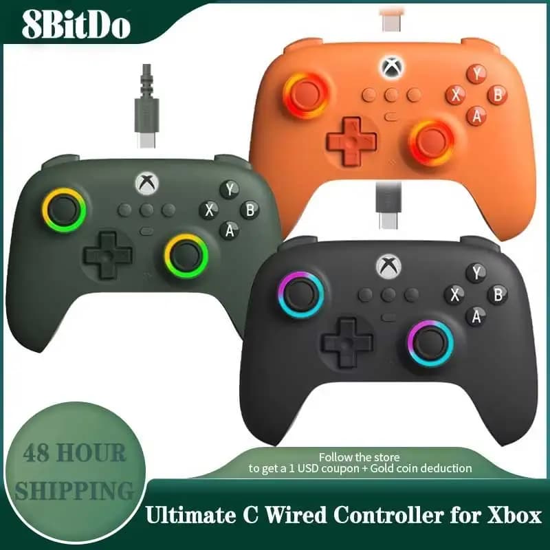 وحدة تحكم سلكية 8BitDo Ultimate C مع عصي تحكم بتأثير هول، وحدة تحكم ألعاب USB لـ Xbox Series X وSeries S وXbox One وأجهزة الكمبيوتر بنظام Windows.