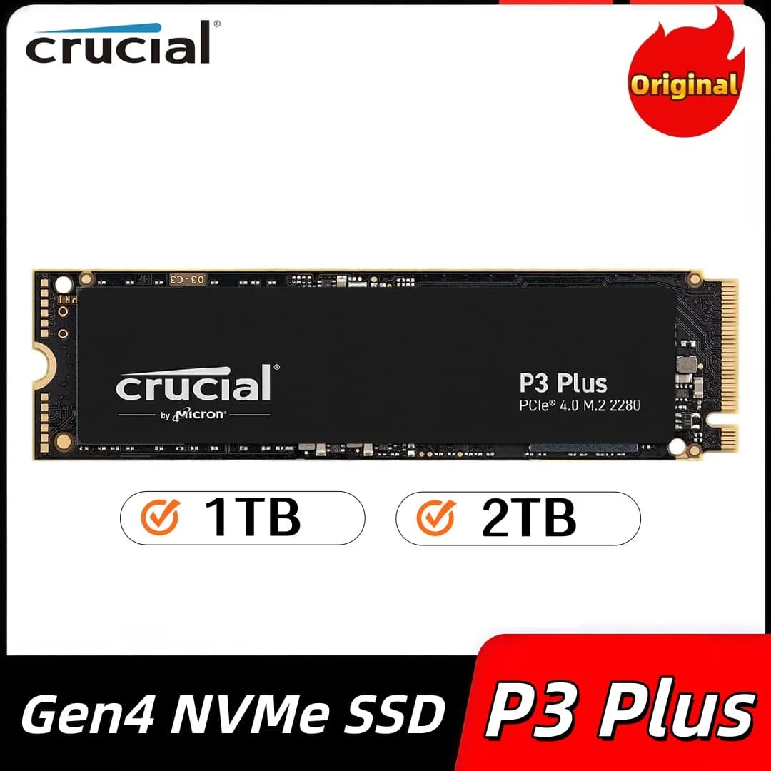 Original Crucial P3 Plus 2TB 1TB 500GB M.2 2280 SSD PCIe Gen4 NVMe SSD Up to 5,000MB/s Read Internal Solid State Drive
