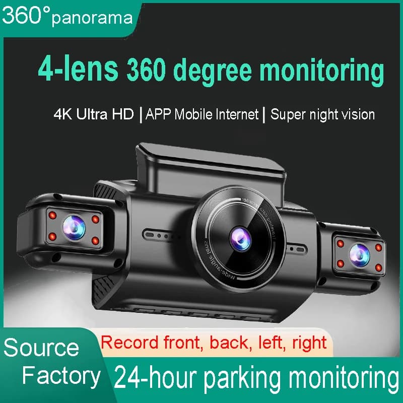 كاميرا لوحة قيادة مخفية 4K 4CH مع تطبيق رؤية ليلية كشف الحركة مراقبة وقوف السيارات على مدار الساعة G-Sensor تسجيل حلقي WDR مسجل سيارة بلاك بوكس
