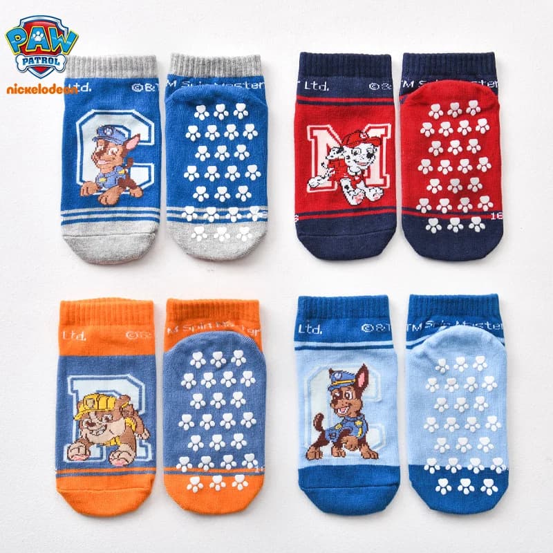 4 أزواج من جوارب الأطفال القطنية الأصلية من باو باترول، جوارب غير قابلة للانزلاق للأولاد، جوارب كرتونية لطيفة تشيس مارشال روبل للأطفال والرضع للاستخدام الداخلي - 5