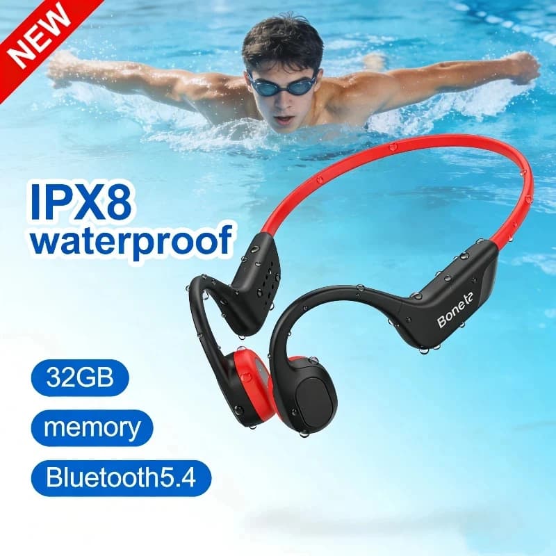 Bone Conduction Headphones IPX8 Bluetooth 5.4 Waterproof Wireless Sports Headset with Mic for Swimming Running Fitness Gym 2026