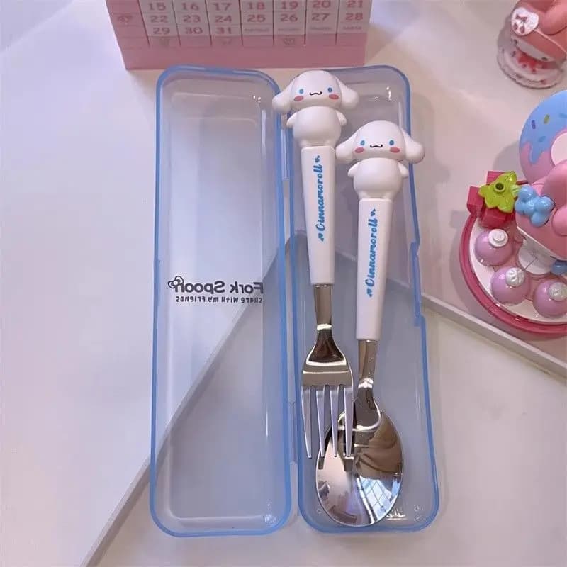 New Kuromi Hello Kitty Cinnamoroll Spoon Fork 2 Pcs Set Stainless Steel Cartoon Cute Kid Tableware Kitchen Supplies Gift - 3