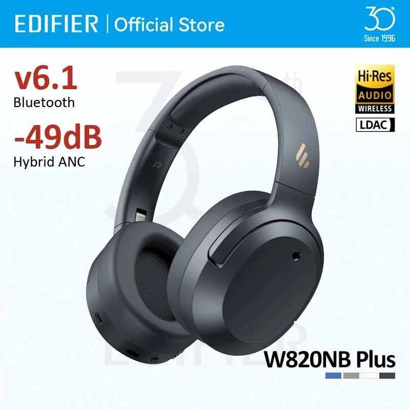 إديفاير W820NB بلس (إصدار 2025) سماعات رأس لاسلكية مع تقنية إلغاء الضوضاء النشطة بلوتوث 6.1 سماعات أذن فوق الأذن -49dB إلغاء الضوضاء سماعات أذن صوت عالي الدقة