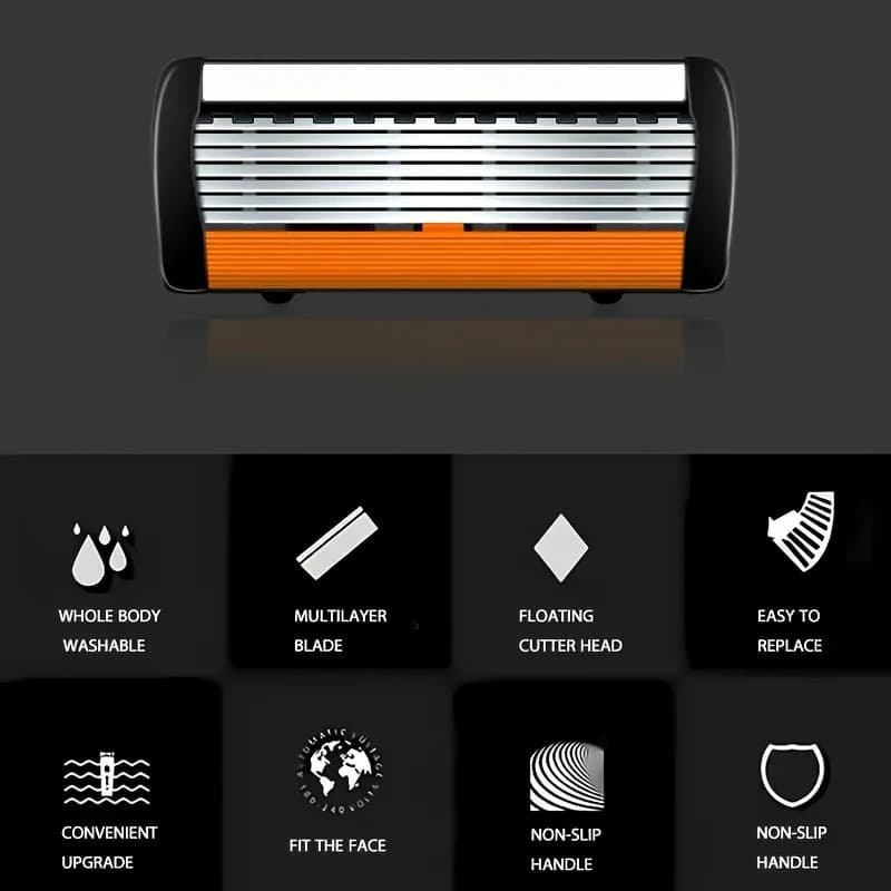 1 Handle + 3/6/12 Blades/ Men Women Manual Safety Razor 6-Layer Stainless Steel Hair Removal Shaving Replaceable Shaver Head - 2