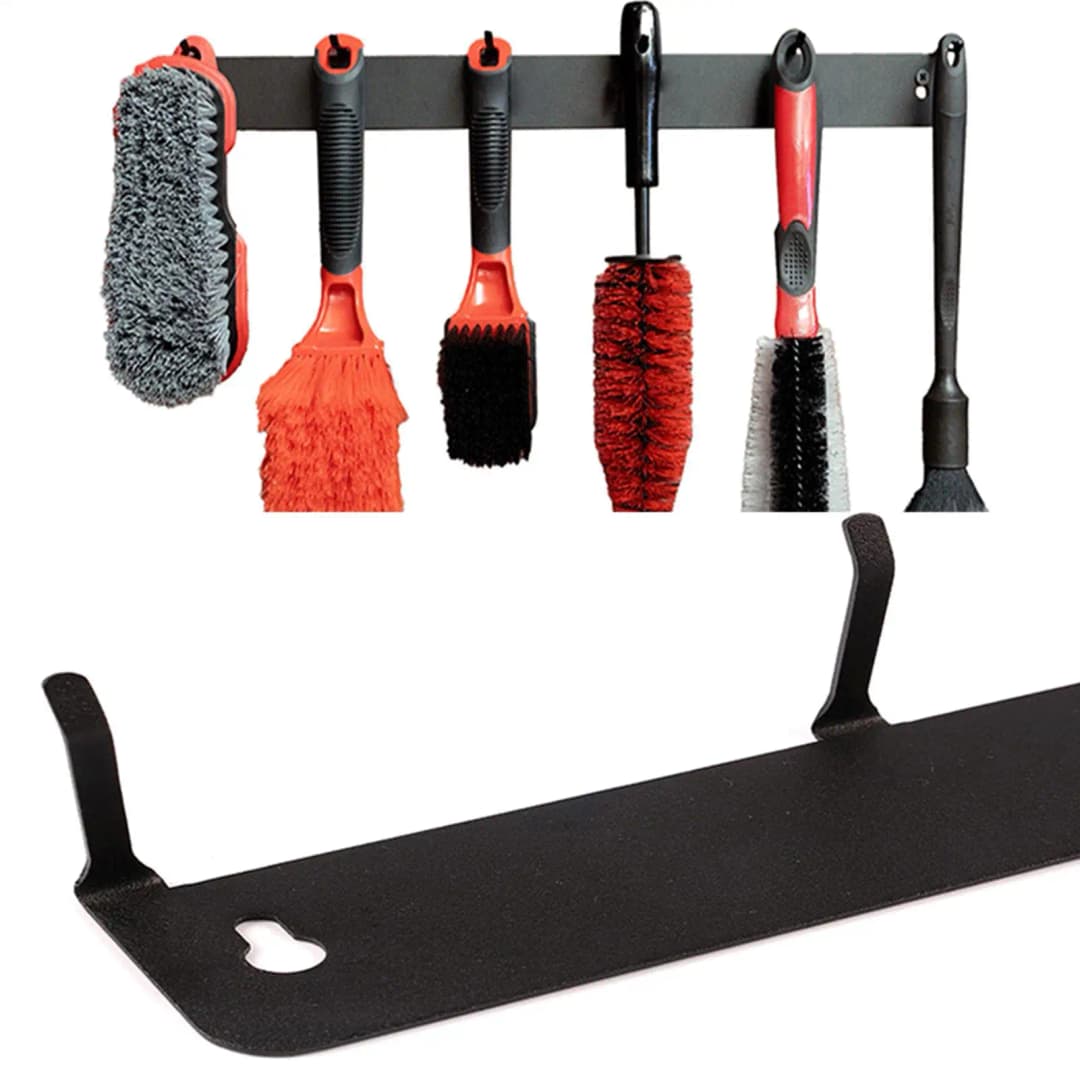 شماعة فرشاة تفصيل من الفولاذ المقاوم للصدأ مع 6 خطافات تنظيم، منظم تفصيل سيارات مثبت على الحائط للمنزل أو الورشة أو المرآب