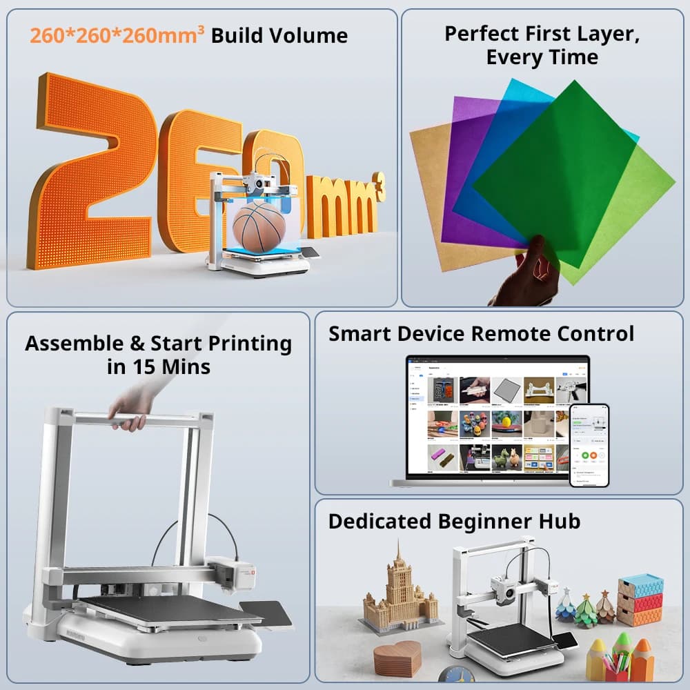 ANYCUBIC Kobra 4 3D Printer 600mm/s Fast Printing Print 1 Color Auto Leveling FDM 3D Printer Build Volume 260×260×260mm