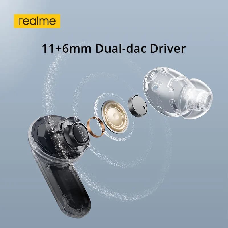 سماعات realme Buds Air7 Pro TWS النسخة الروسية 53dB 6 ميكروفون إلغاء الضوضاء مترجم مباشر بالذكاء الاصطناعي مشغل ثنائي 11+6 ملم IP55 - 5