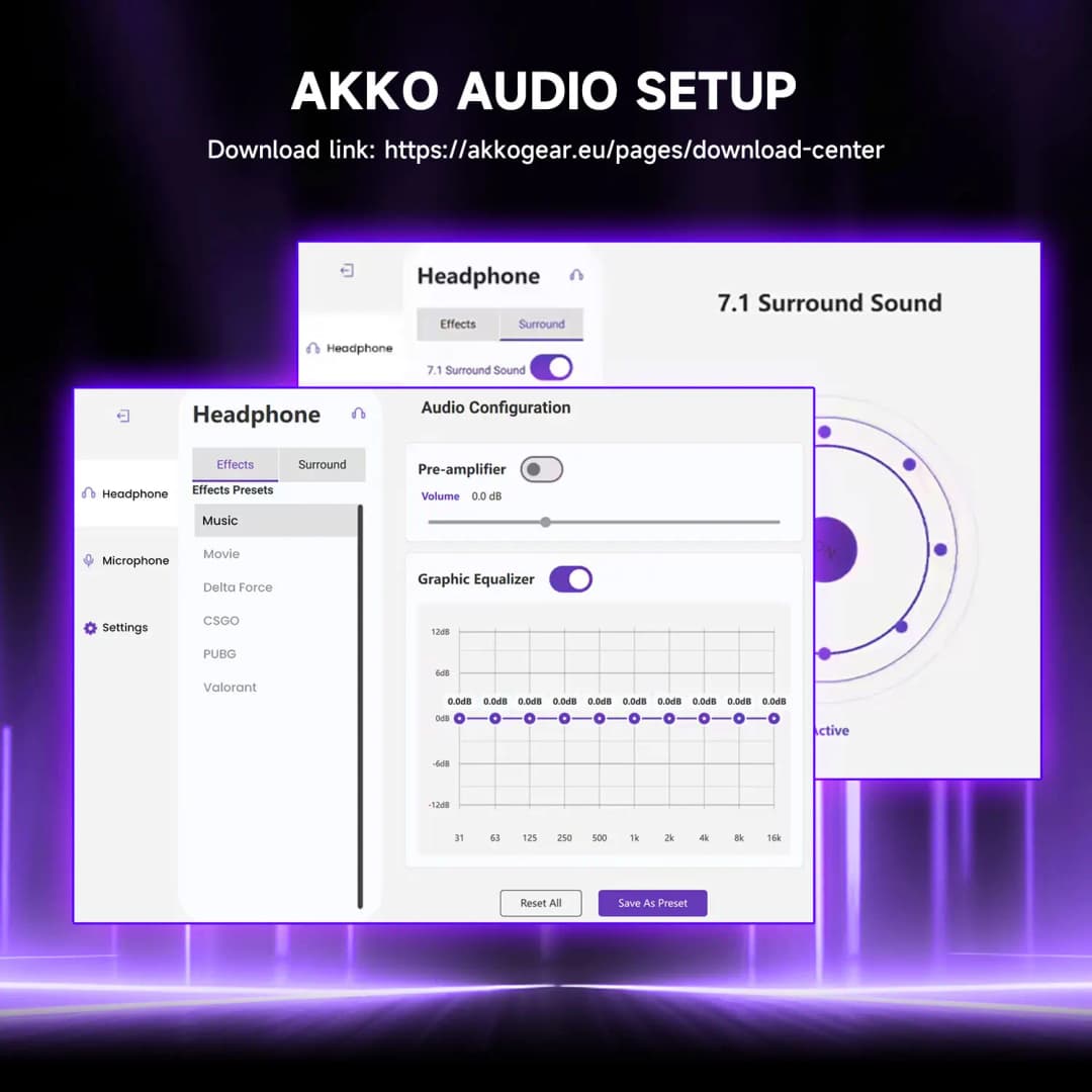 AKKO Verge S9 E-Sports Headset with Mic Quad-Mode Gaming Headphone 7.1 Channel Surround Sound Pro-Tuned FPS Audio 53mm Driver - 6