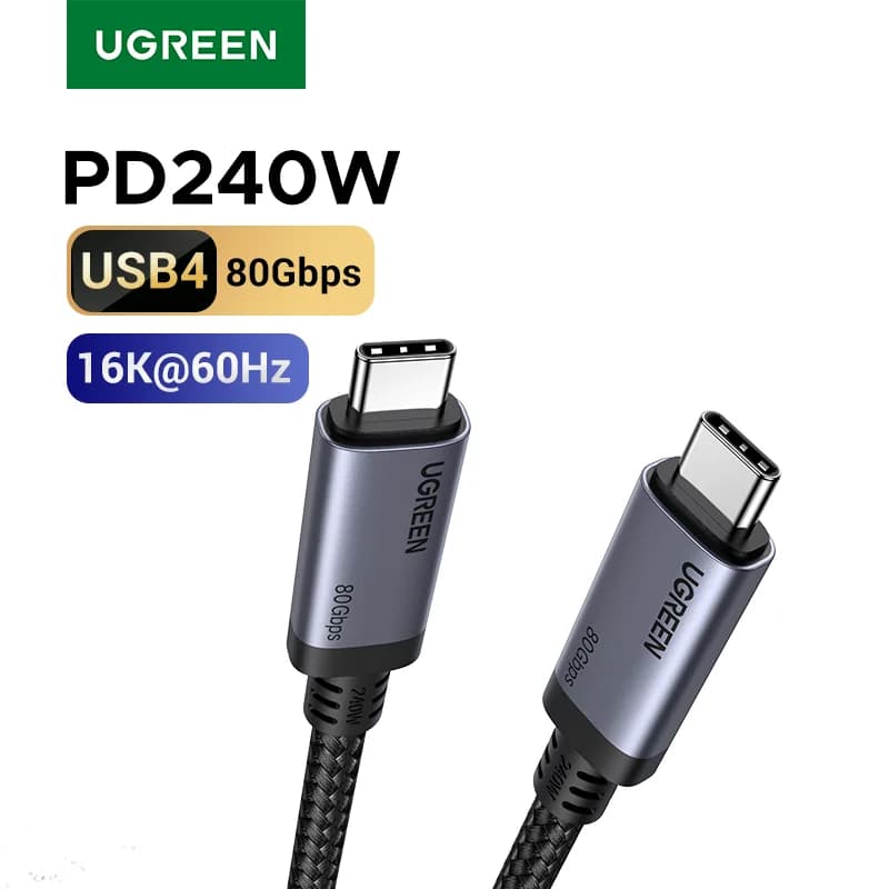 [80Gbps USB4] كابل UGREEN USB C إلى USB C 240 واط PD3.1 شحن سريع 16K 8K عرض فيديو لشاشات USB-C MacBook وظيفة كاملة