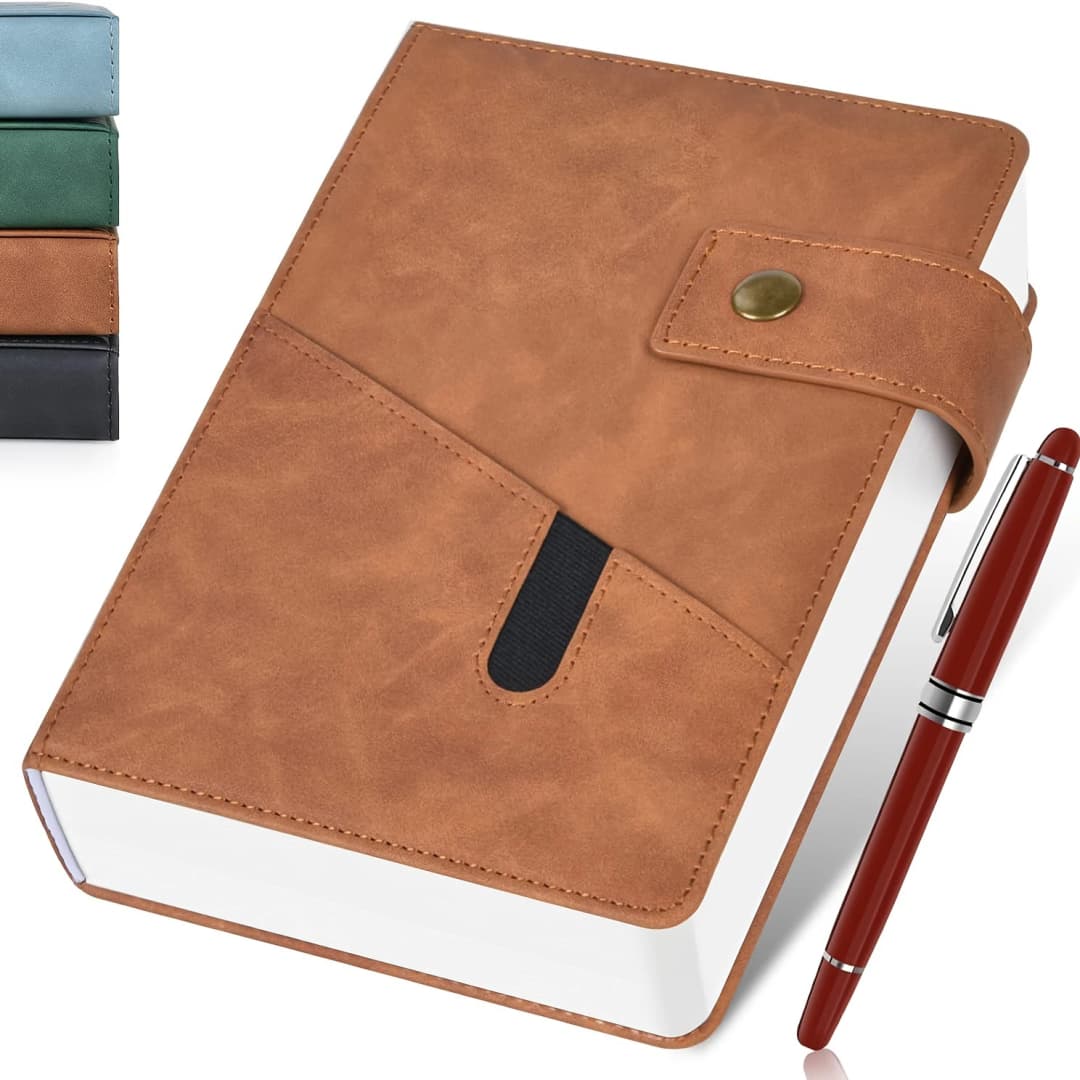 مجلة جلدية ممتازة مقاس A5، 200 صفحة مع جيب مرن، مذكرات يومية شخصية مثالية للكتابة والملاحظات والتفكير
