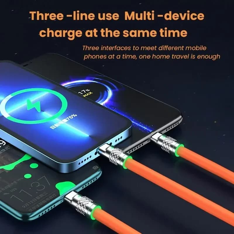 120 واط 6A شحن سريع C نوع كابل Micro3 في 1 مايكرو USB آيفون كابل شحن سامسونج هواوي Xiaomi شاحن الهاتف كابل يو اس بي - 3