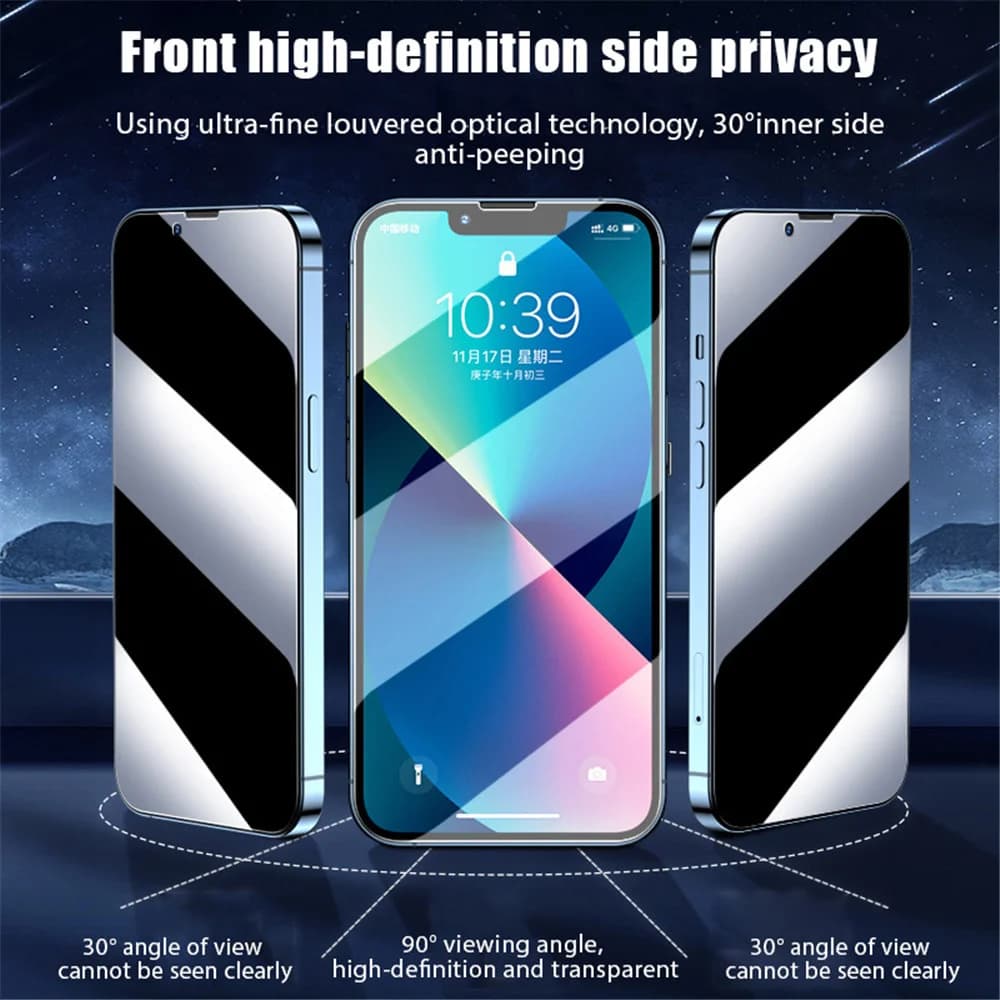 1~3PCS Anti Spy Tempered Glass For iPhone 17 17e 16e 16 15 Pro Max Privacy Screen Protector iPhone 15 14 Plus 13 12 11 Pro Max Antiespia Pelicula de Cristal Templado iPhone 17 Pro Max anti-peeping Protective Film - 4