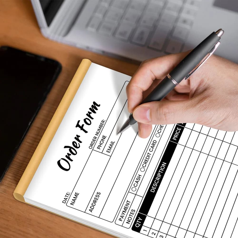 ​ كتاب إيصالات المبيعات مكون من جزأين من الكربون باللونين الأبيض والأصفر مع دعم ورقي، 100 مجموعة لكل كتاب ​ - 4