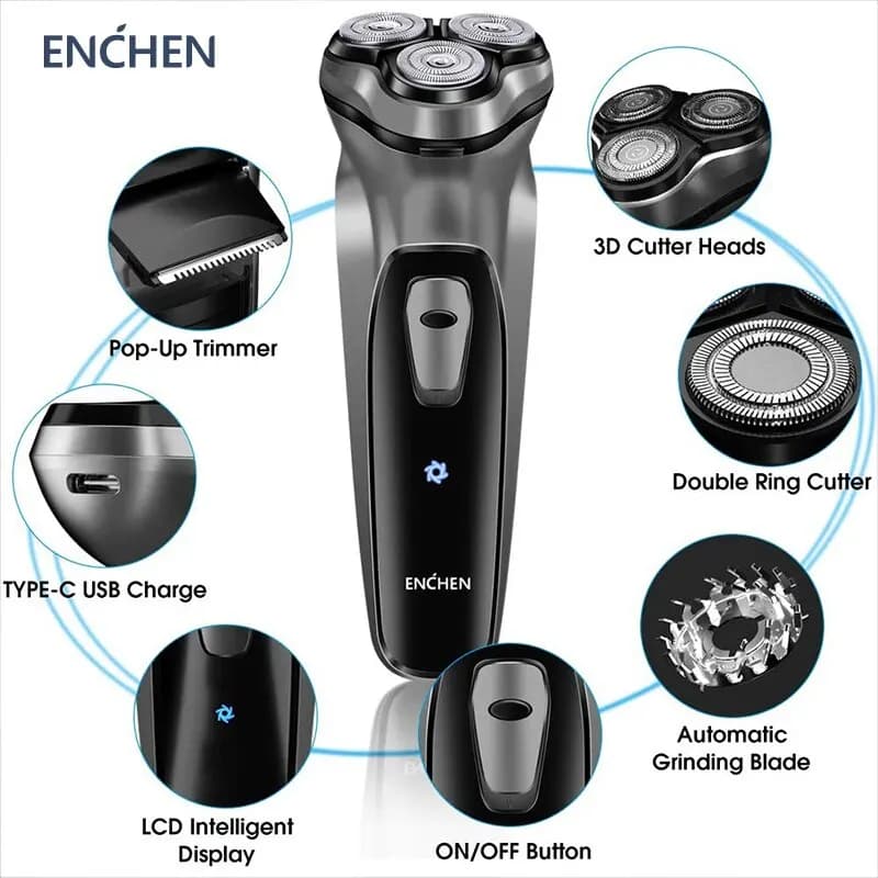 ENCHEN Blackstone Electrical Rotary Shaver for Men 3D Floating Blade Washable Type-C USB Rechargeable Shaving Beard Machine - 2
