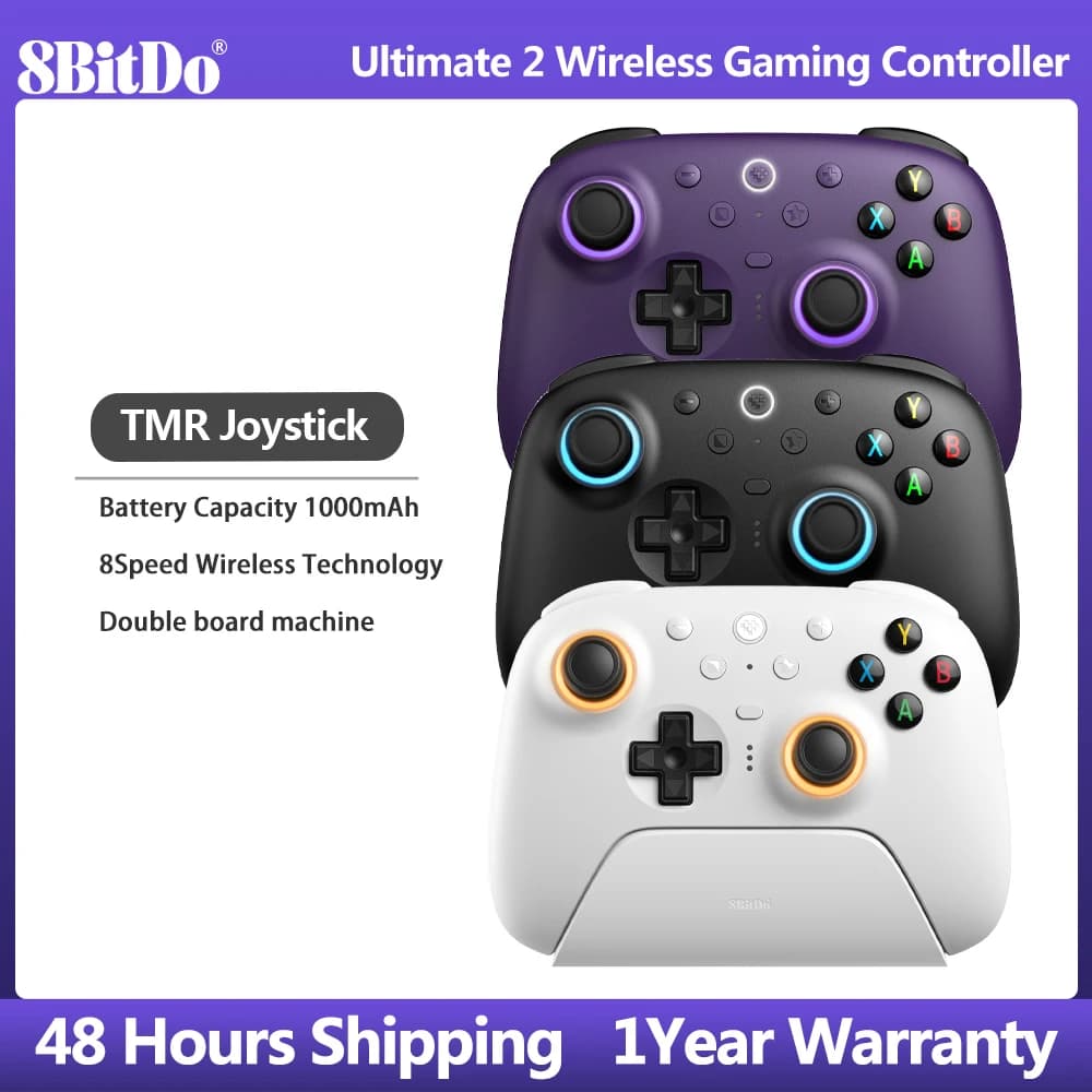 8BitDo Ultimate 2 Wireless Controller, Bluetooth/USB/2.4G Gamepad withTMR Joystick Charging Dock for Windows PC, Apple, Steam &
