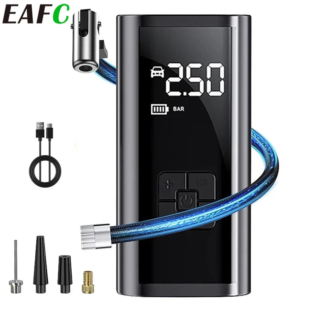 مضخة هواء لاسلكية للسيارة، ضاغط هواء، منفاخ كرات، منفاخ إطارات مع إضاءة LED، منفاخ إطارات كهربائي 150 رطل لكل بوصة مربعة للسيارات والدراجات النارية والدراجات الهوائية