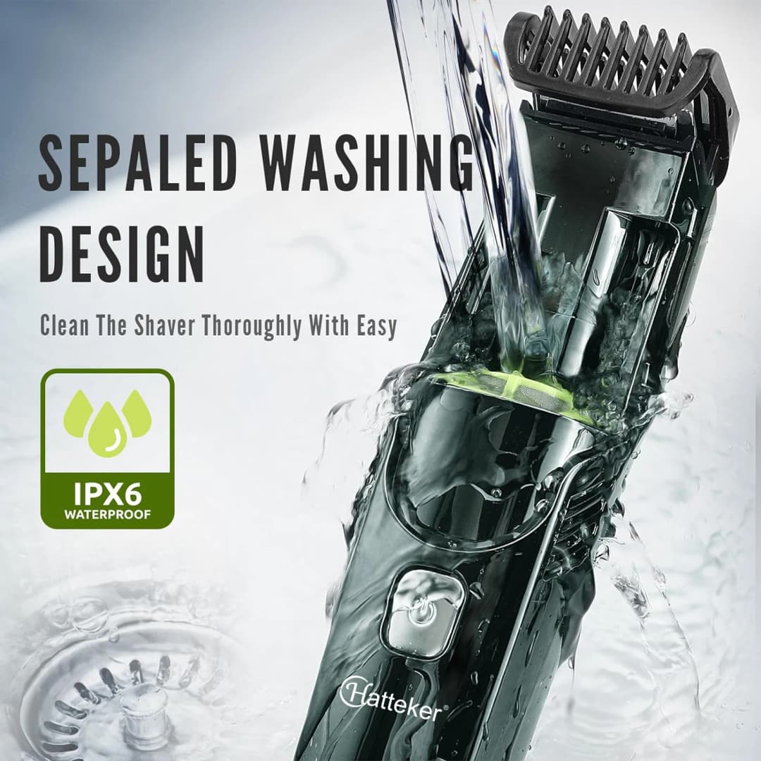 ماكينة تشذيب اللحية من هاتيكر لاسلكية للرجال شفرة حلاقة كهربائية قابلة للشحن مع شفط مدمج للشوارب والجانبين قابلة للغسل IPX6 - 5