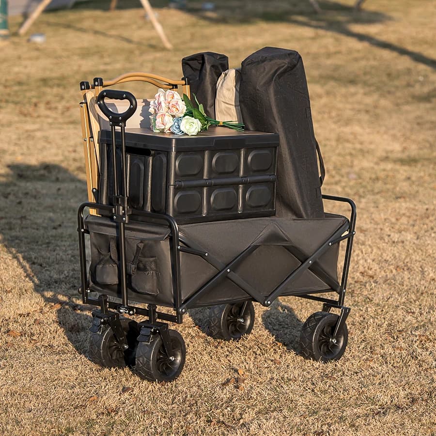 Heavy Duty Outdoor Folding Wagon Cart Large Capacity Collapsible Utility Wagon Trolley Portable Garden Beach Camping Equipment - 5