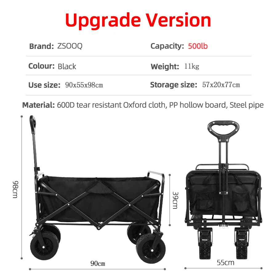 Heavy Duty Outdoor Folding Wagon Cart Large Capacity Collapsible Utility Wagon Trolley Portable Garden Beach Camping Equipment - 2