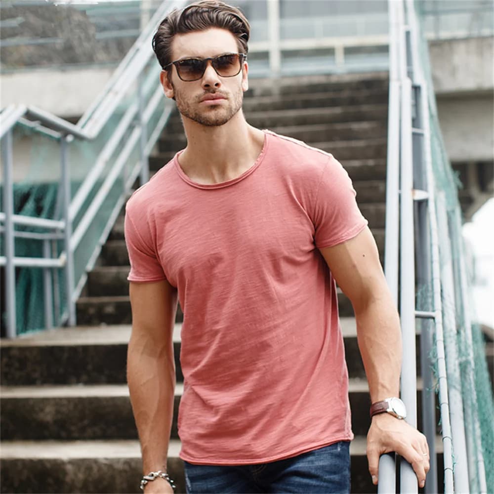 100% Cotton Men T-shirt Casual Soft Fitness Summer Thin T-shirts Men's Home Clothes O-Neck Short Sleeve Soild T Shirt for Men - 3