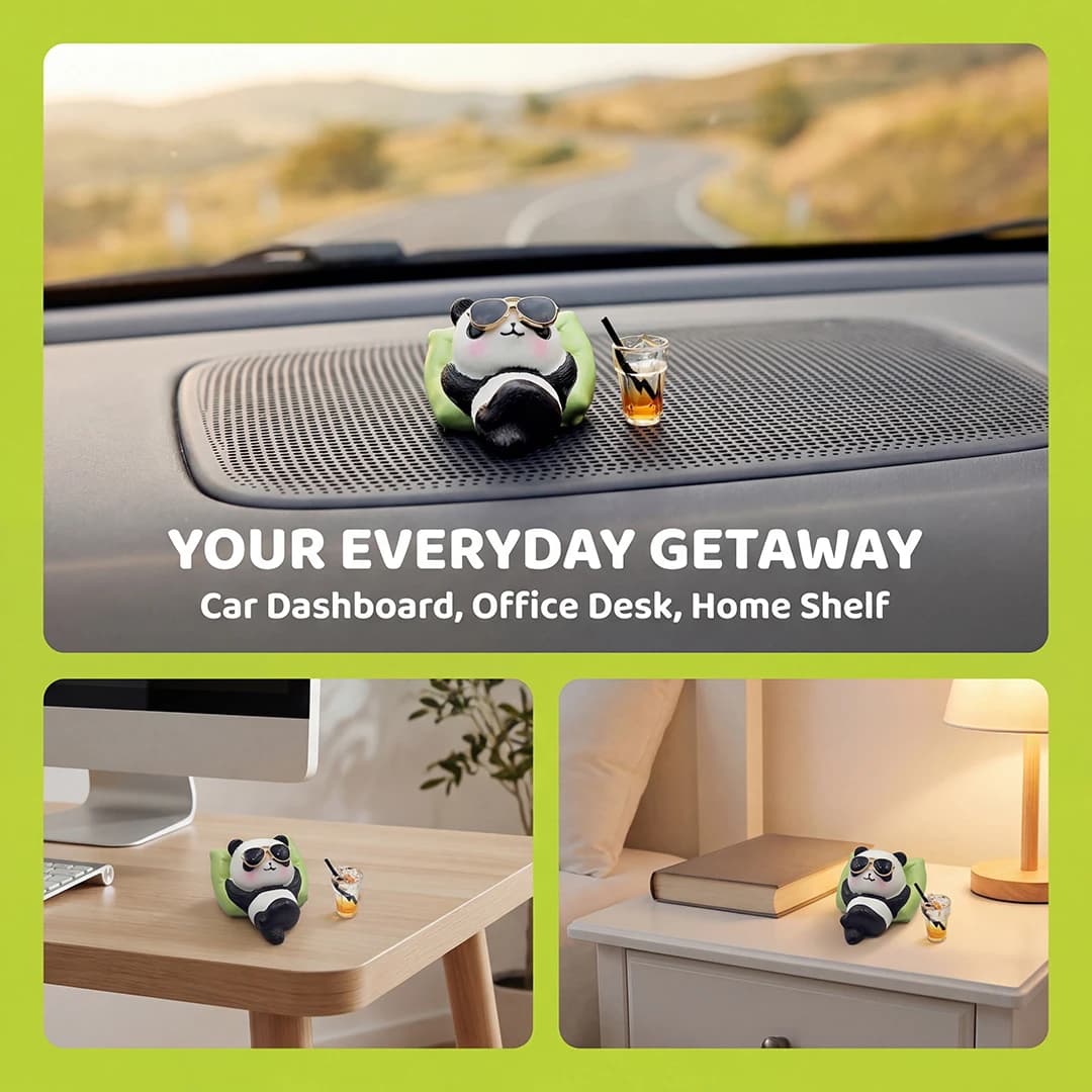Cute Panda & Bunny Car Dashboard Decor Relaxed Resin Animal Figurines for Car Interior Decor & Home Office Desk Mini Statues - 2