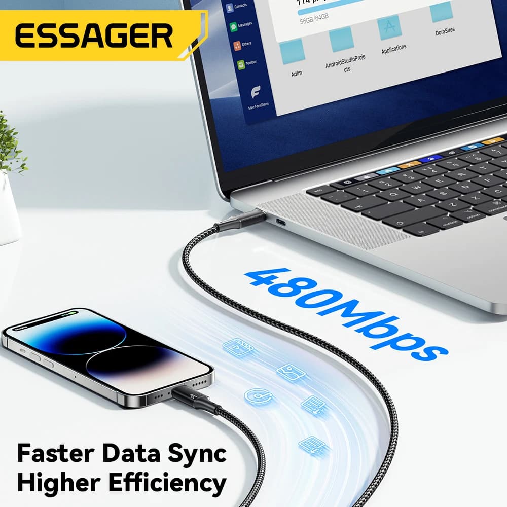 كابل إيساجر USB C لهاتف آيفون 14 و13 و12 و11 برو ماكس و8 بلس - شحن سريع 20 واط - كابل Type C إلى Lightning لنقل البيانات متوافق مع آيباد وماك بوك - 3
