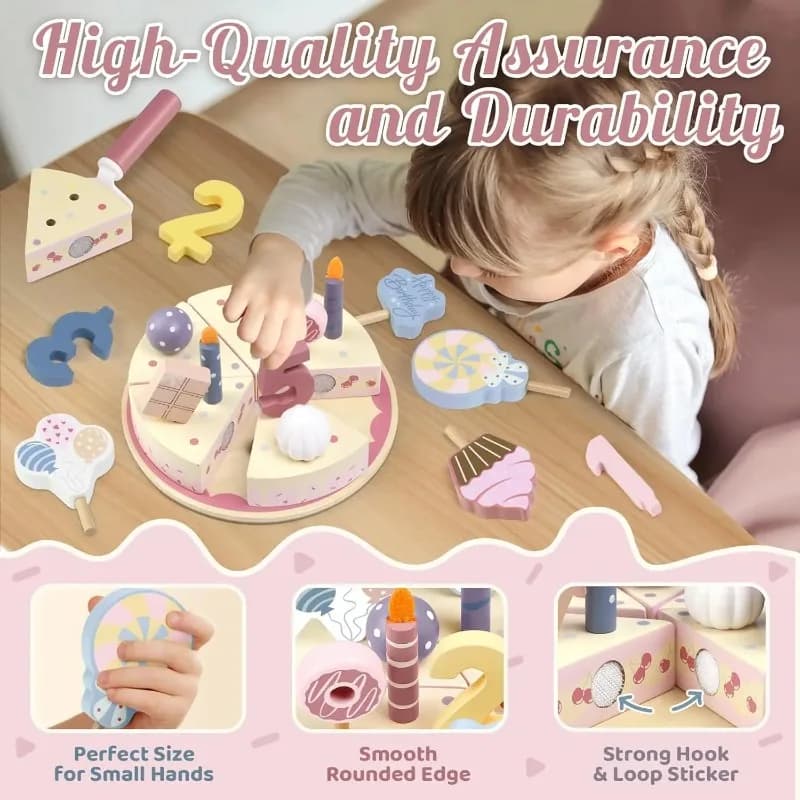 Wooden Kids Kitchen Toys Simulation Birthday Cake Toy Pretend Play Cutting Food Game Children Role Play Toy Gifts for Boy Girl - 5
