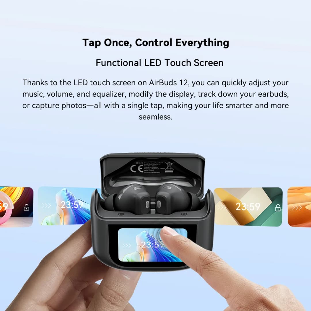 سماعات بلاك فيو إيربودز 12 اللاسلكية داخل الأذن مع شاشة تعمل باللمس، توصيل هوائي للصوت، باس ENC، بطارية 400 مللي أمبير، مقاومة للماء IPX7 - 2