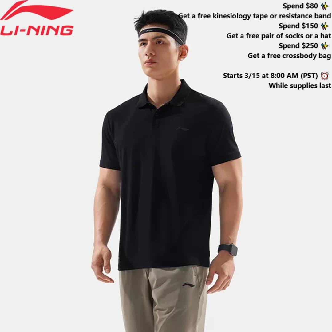 قميص بولو تدريب رجالي من Li-Ning AT DRY FREEZE مقاس عادي مريح قابل للتنفس قميص رياضي بأكمام قصيرة من LiNing APLV037