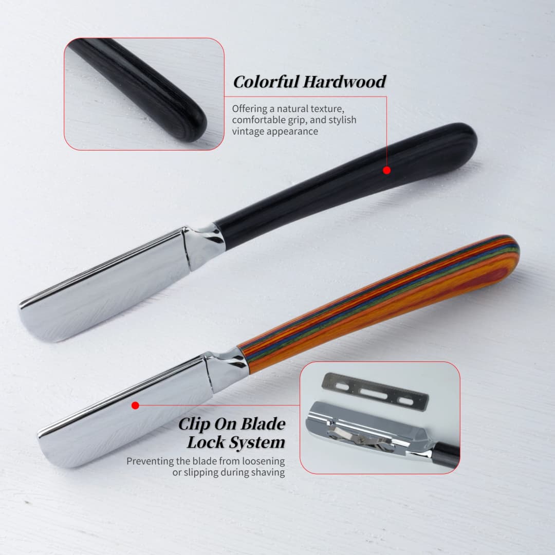 شفرة حلاقة جديدة احترافية للحية، شفرة حلاقة مستقيمة، أدوات إزالة الشعر للرجال، مقبض خشبي، قبضة مقاومة للانزلاق للحلاقة المنزلية - 3