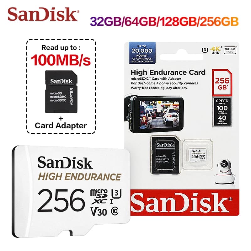SanDisk High Endurance Video microSDCard C10 U3 V30 4K UHD 32G 64G128G256G Read 100MB/s X-ray-proof for Dash Cam Home Monitoring - 2