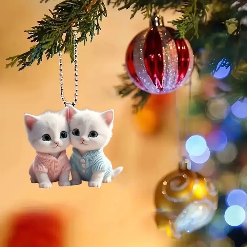 قلادة قط مسطحة من الأكريليك 2D، قلادة لطيفة مع رنين الرياح، ديكور للحديقة والمنزل والسيارة، قلادة لمرآة الرؤية الخلفية - 4