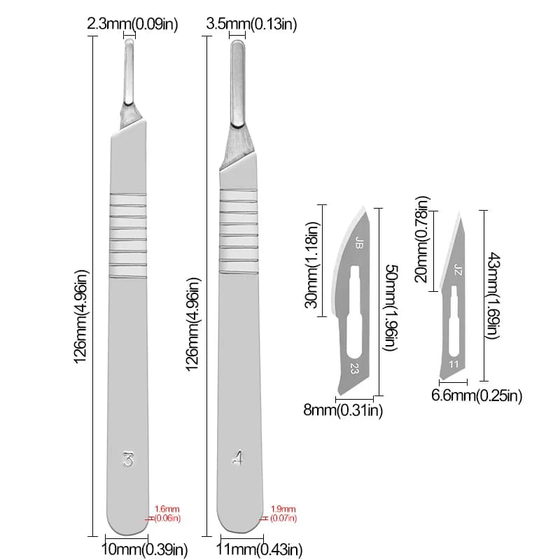 10 قطع شفرات مشرط جراحي من الفولاذ الكربوني 11# 23# + 1 مقبض مشرط أداة قص يدوية لإصلاح لوحات الدوائر المطبوعة سكين جراحي للحيوانات - 6