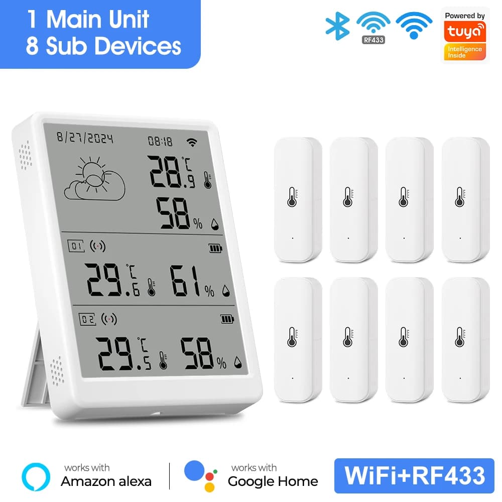 Tuya WiFi Weather Station Digital Thermometer Room Hygrometer RF433 Indoor Outdoor Humidity Temperature Sensors Table Wall Clock - 6