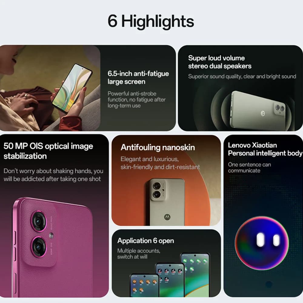 موتورولا موتو G55 5G هاتف ذكي شاشة 6.5 بوصة 120Hz FHD+ كاميرا مزدوجة 50MP OIS معالج دايمنسيتي 7025 ثماني النواة بطارية 5000mAh - 2