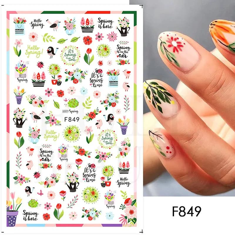 الربيع الطازجة الزهور 3D لاصق ملصق مسمار الفن لوازم عباد الشمس روز مسمار ملصق البرنز يترك مسمار ملصقات فنية - 6