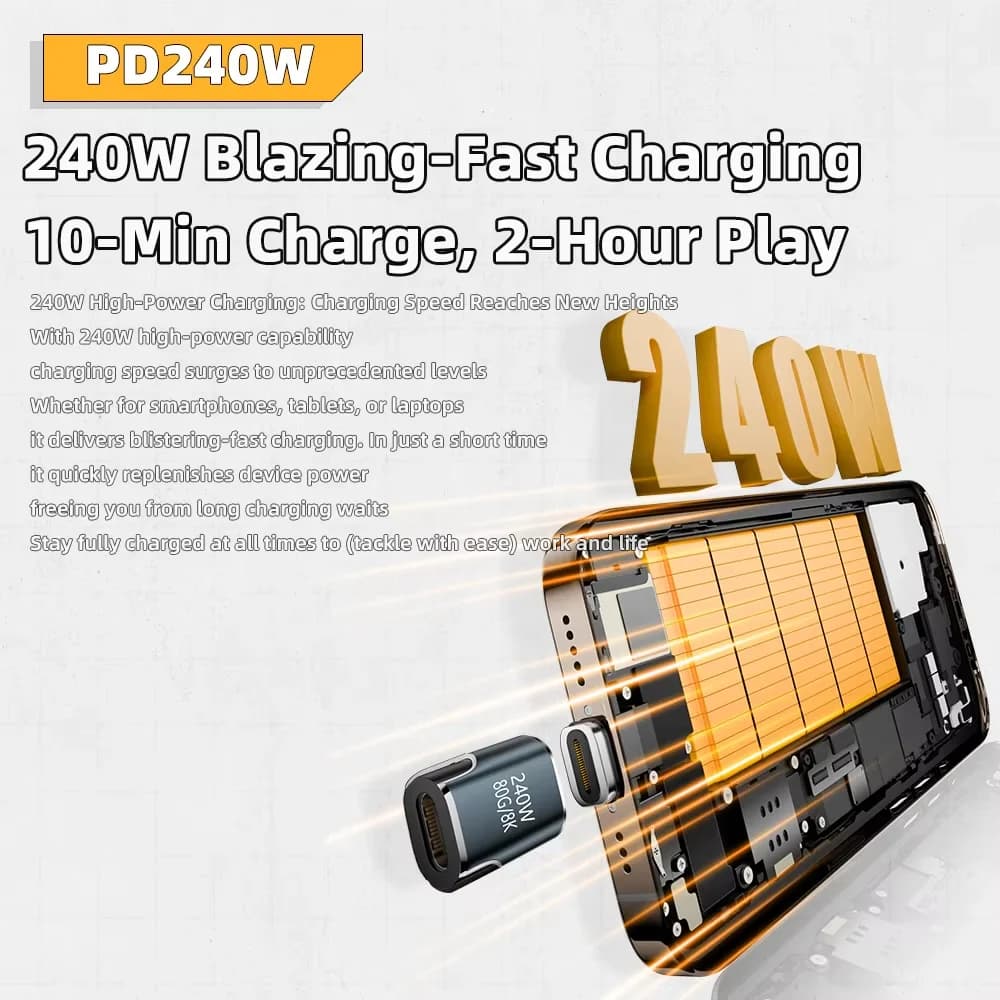 كابل محول شحن مغناطيسي سريع USB4 240 واط 80 جيجابت في الثانية، Thunderbolt4/3، يو إس بي C إلى Type-C، 8K@60Hz، محول OTG USB C - 3