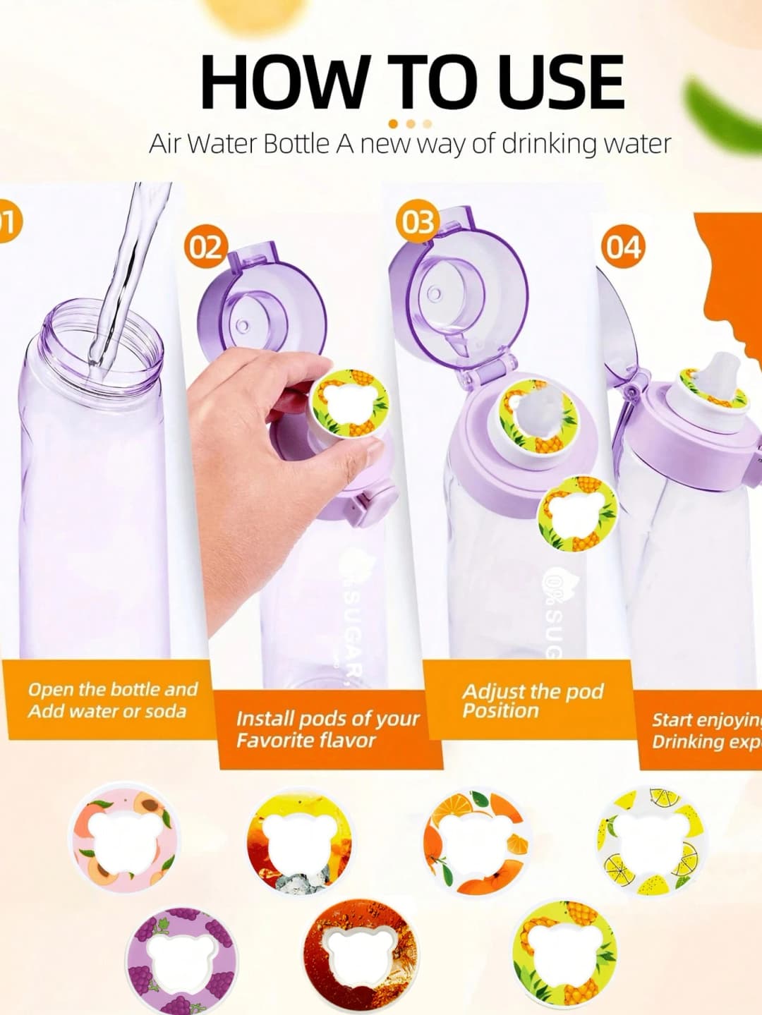 7/5pcs Bear Fruit Drink Flavor Pods Air Flavor Pods Water Bottle Flavor Caps Fruit Scent Pods for Water Bottles Sports Tool - 3