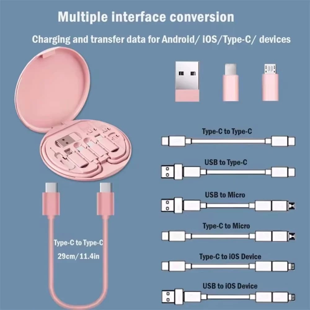 مجموعة كابلات شحن محول متعدد USB Type C إلى C 60W USB C للإضاءة مجموعة تحويل USB A و Type C إلى Micro/Type C/Lightning - 4
