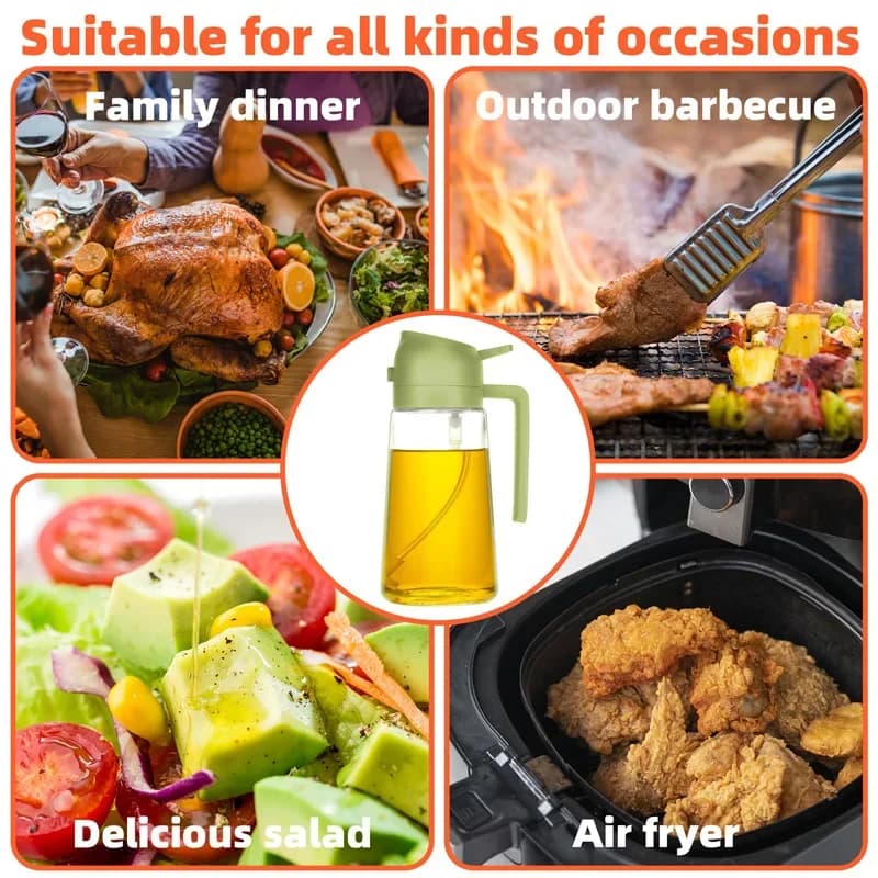 2 in 1 Pour Spray Sprayer Kitchen Fryer Air Spray Oil Dispenser Bottle for Olive Oil Cooking Frying BBQ Camping Large Capacity - 6