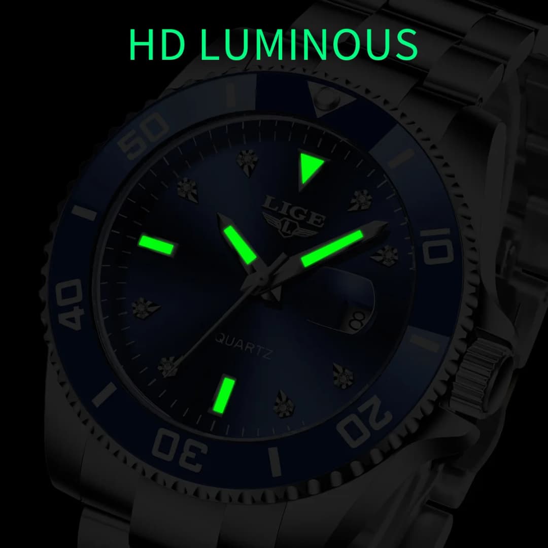 LIGE Fashion Men Watches Luxury Luminous Calendar Man Watch Business Waterproof Chronograph Stainless Steel Quartz Wristwatches - 4