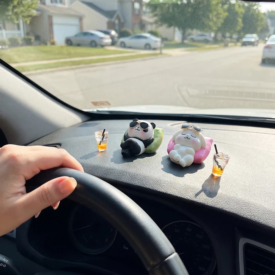 Cute Panda & Bunny Car Dashboard Decor Relaxed Resin Animal Figurines for Car Interior Decor & Home Office Desk Mini Statues - 4