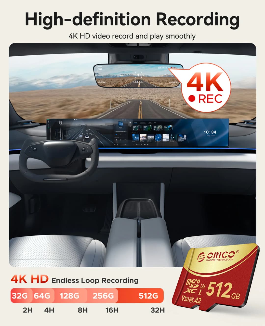 بطاقة ذاكرة ORICO 64GB microSDXC UHS-I، 180MB/s، تسجيل 4K UHD، U3، Class10، V30، A1، مايكرو إس دي لكاميرا الأكشن وكاميرا السيارة - 2