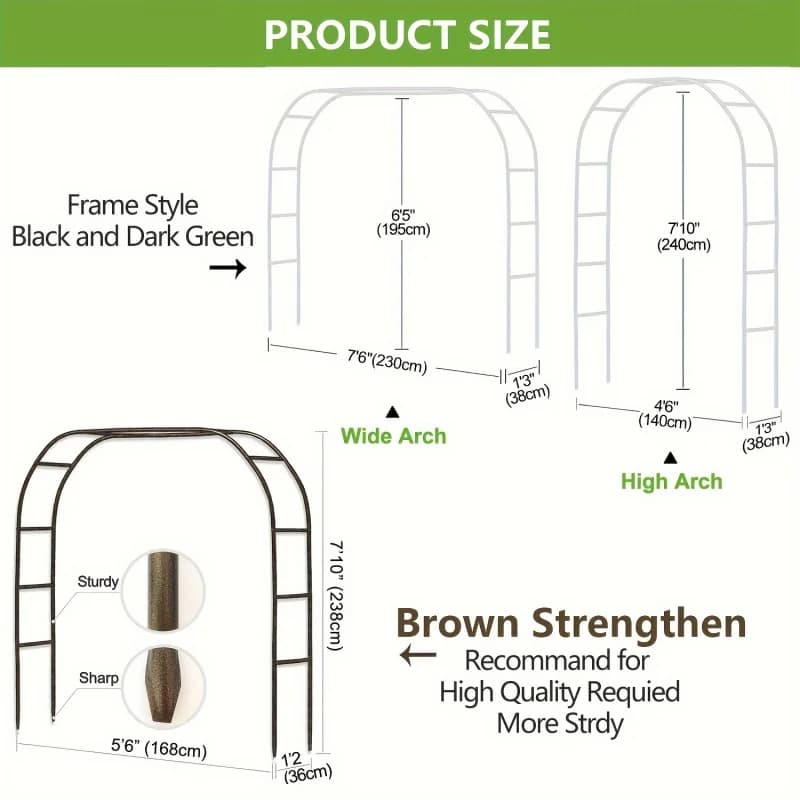 1pc, Metal Garden Arch, 100inch Large Size Heavy Duty Steel Frame Garden Arch With Gothic Style, Wedding Arch Lawn Rock Climbing - 3