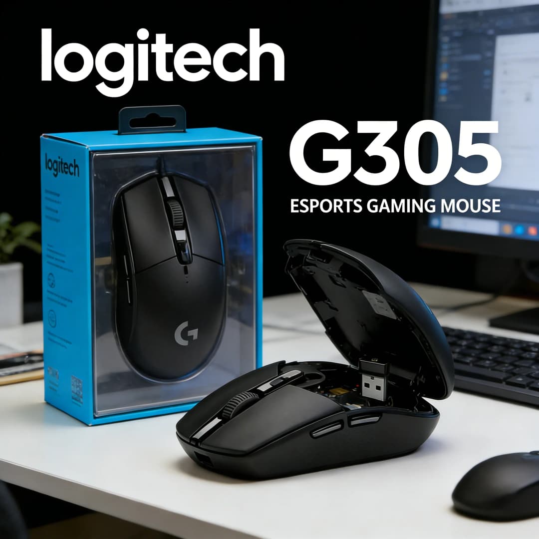 ماوس لاسلكي Logitech G305 LIGHTSPEED بدقة 12000 DPI ومستشعر HERO و6 أزرار قابلة للبرمجة وبطارية تدوم 250 ساعة للكمبيوتر الشخصي وMac