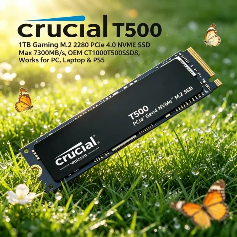 Crucial T500 1TB Gaming M.2 2280 PCIe 4.0 NVMe SSD, Max 7300MB/s, OEM CT1000T500SSD8, Works for PC, Laptop & PS5