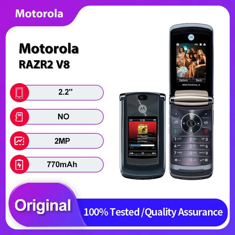Original Unlocked Motorola RAZR2 V8 2MP 2G Bluetooth Mobile Phone 2.2 inches Russian Arabic  Keyboard