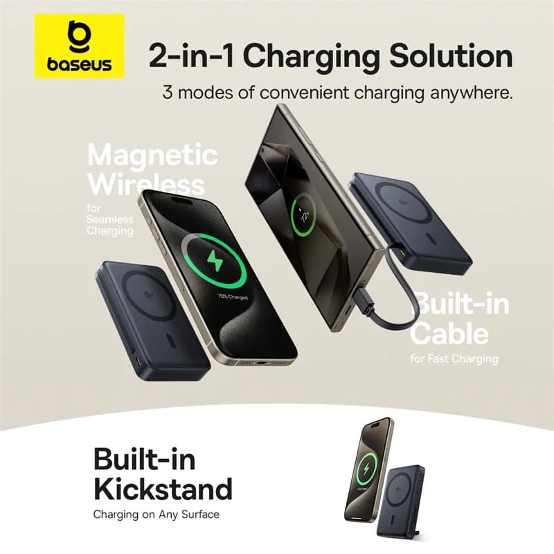 Baseus Qi2 45W Power Bank 10000mah With Kickstand For MagSafe 15W Magnetic Wireless Charging Powerbank for iPhone 17 16 Samsung - 2
