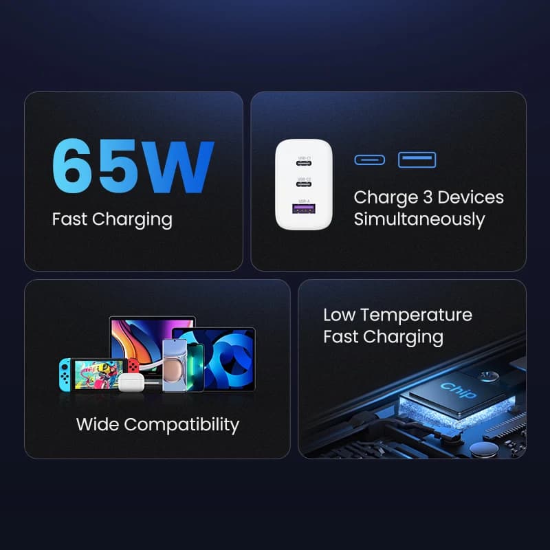 شاحن PD من UGREEN بقوة 65 واط يدعم Quick Charge 4.0 و3.0 وType-C لهواتف آيفون 17 و16 و15 برو ماكس والكمبيوتر المحمول - 2